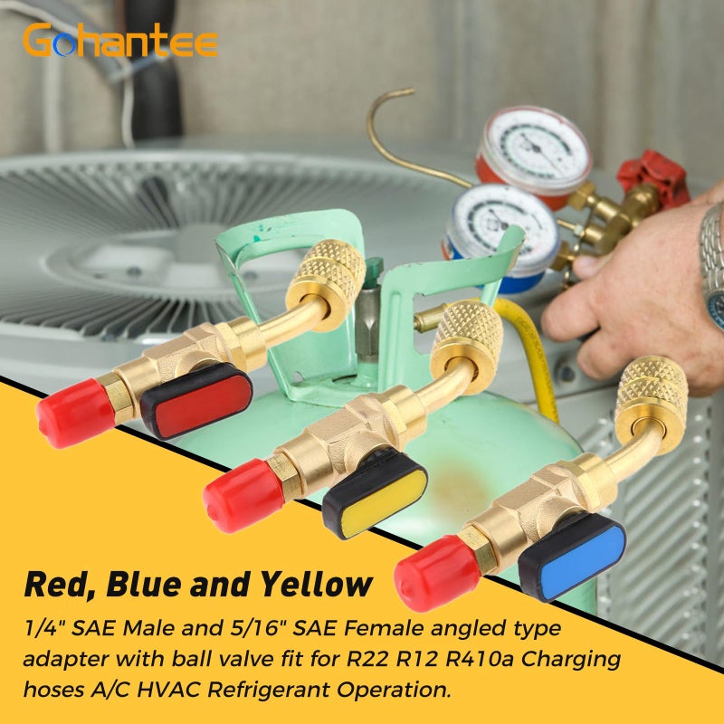 gohantee صمام كروي لمكيف الهواء HVAC بزاوية صمام إيقاف 1/4" 5/16" SAE R22 R12 R410a لمبرد مكيف الهواء لنظام الانقسام الصغير - Image 2